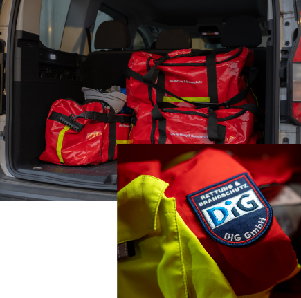 Taschen von Rettungsdienst und Logo